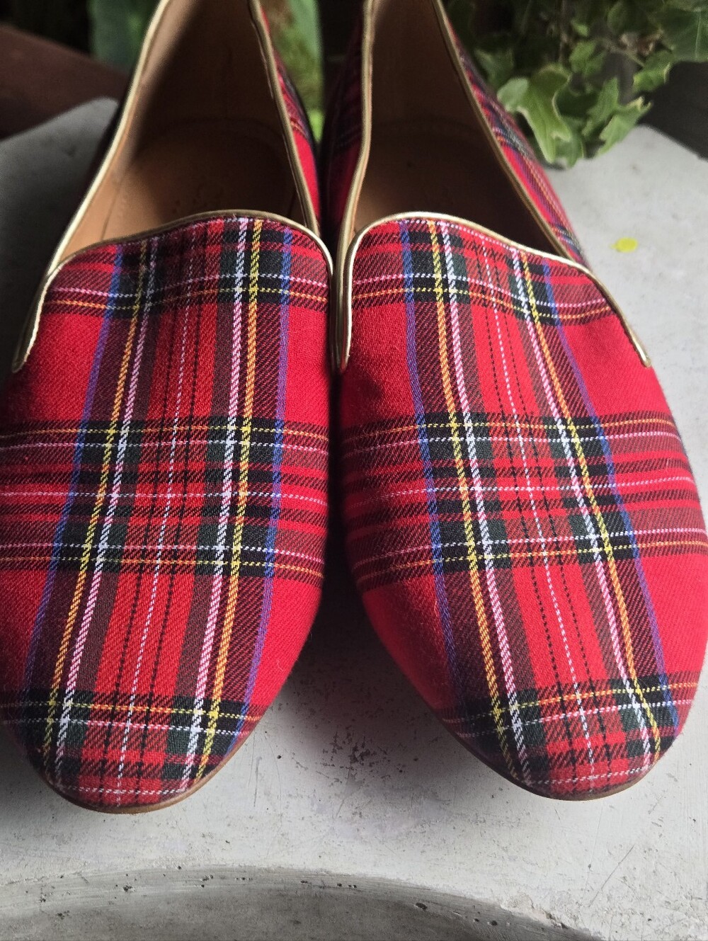 J. Crew Stewart Red Tartan Plaid Smoking Loafer Size 6.5 - Picture 2 of 9